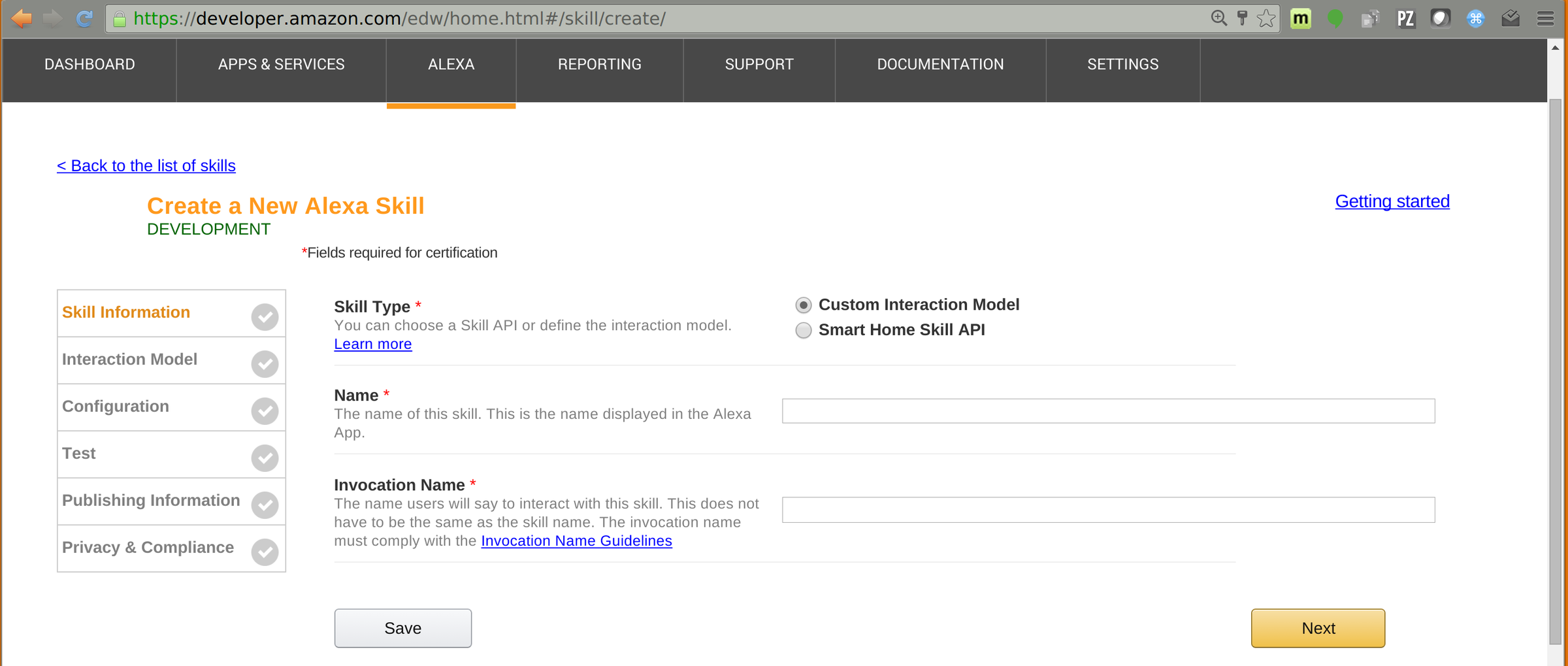 Create a New Alexa Skill